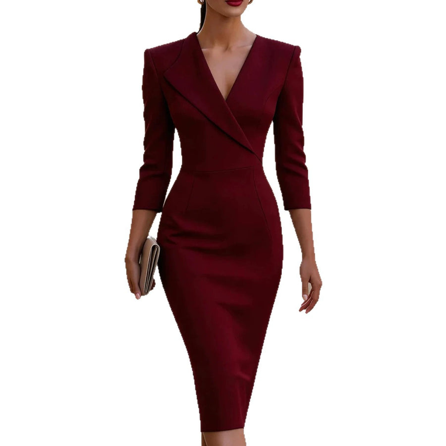 Figure-Flattering Midi Evening Gown with Waist-Cinching Design