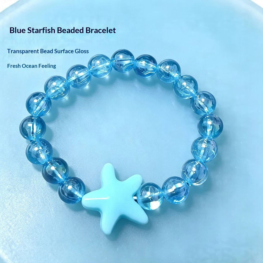 Summer Blue Beaded Bracelet with Beach-themed Starfish Pendant