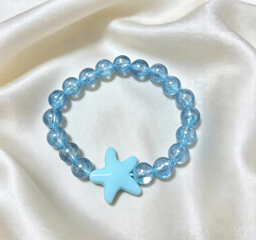 Summer Blue Beaded Bracelet with Beach-themed Starfish Pendant