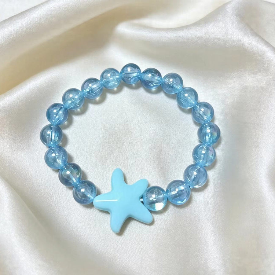 Summer Blue Beaded Bracelet with Beach-themed Starfish Pendant