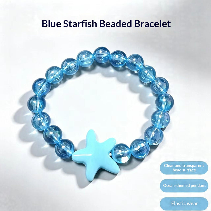 Summer Blue Beaded Bracelet with Beach-themed Starfish Pendant