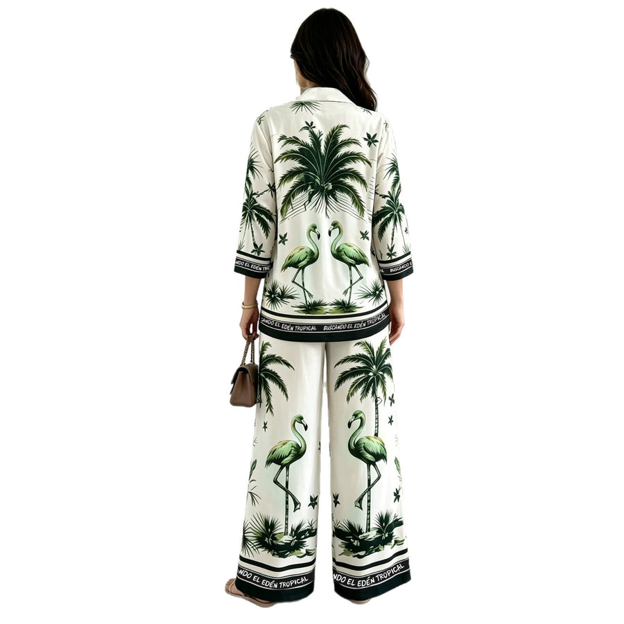 Stylish Printed Blouse Top Patterned Pants Set for Chic Look
