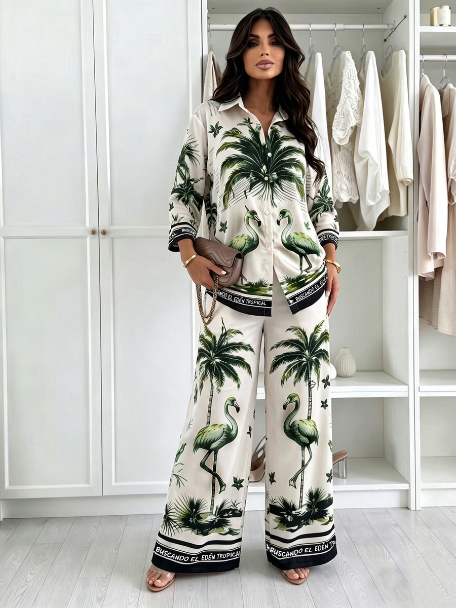 Stylish Printed Blouse Top Patterned Pants Set for Chic Look