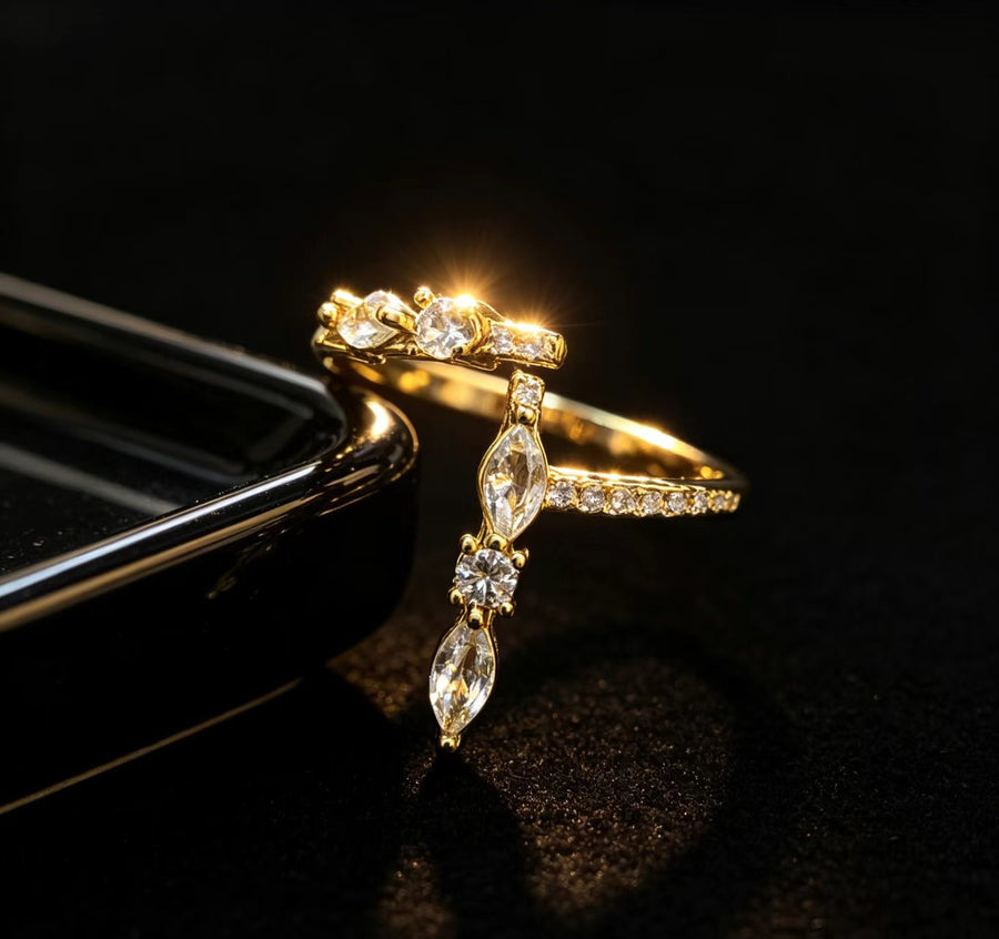 Trendy Open Ring for Women - Stacked All Zirconia Design
