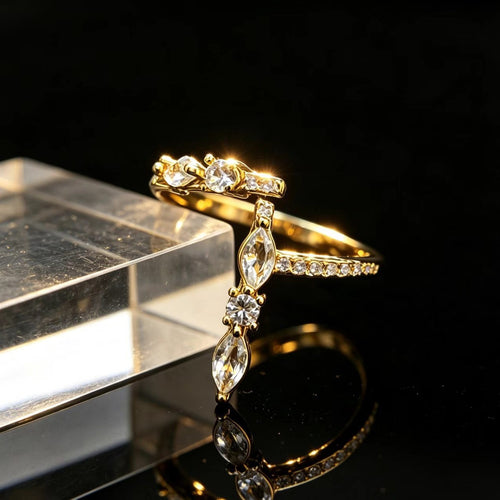 Trendy Open Ring for Women - Stacked All Zirconia Design