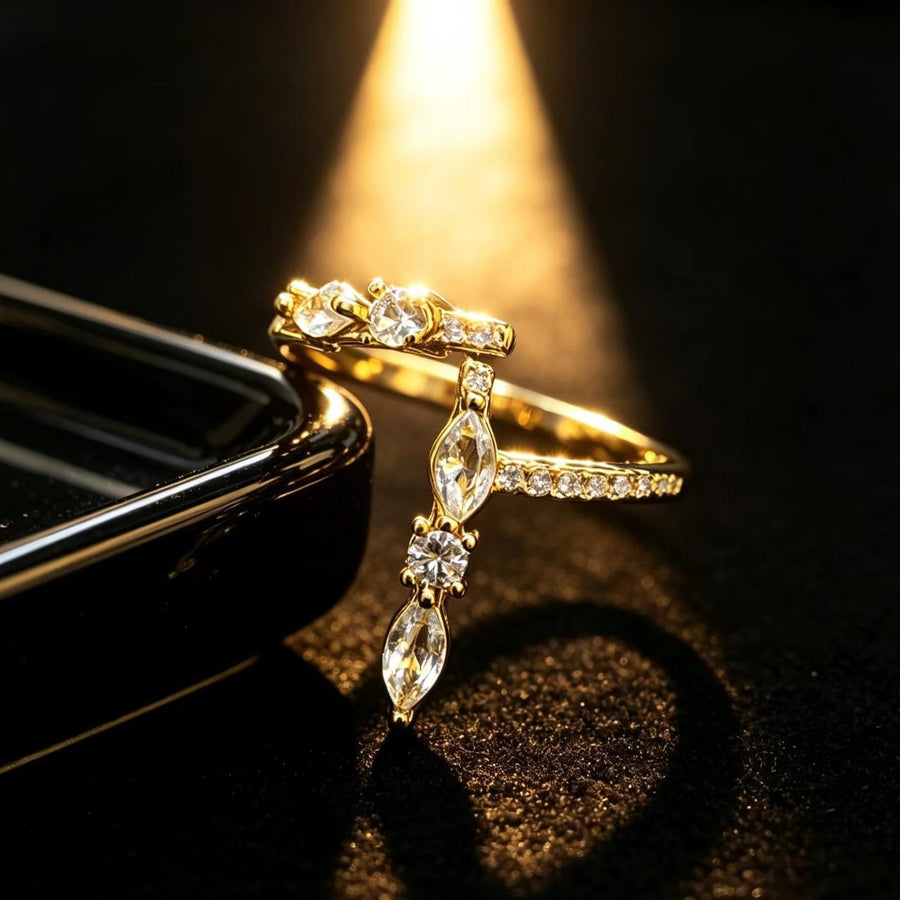 Trendy Open Ring for Women - Stacked All Zirconia Design
