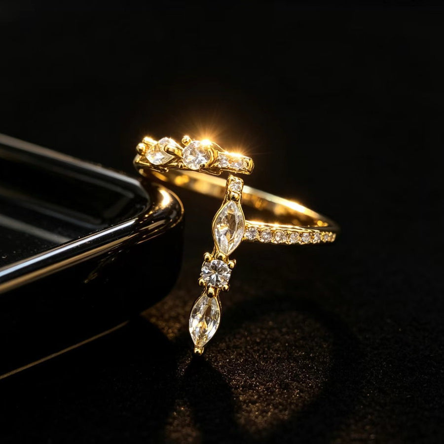 Trendy Open Ring for Women - Stacked All Zirconia Design