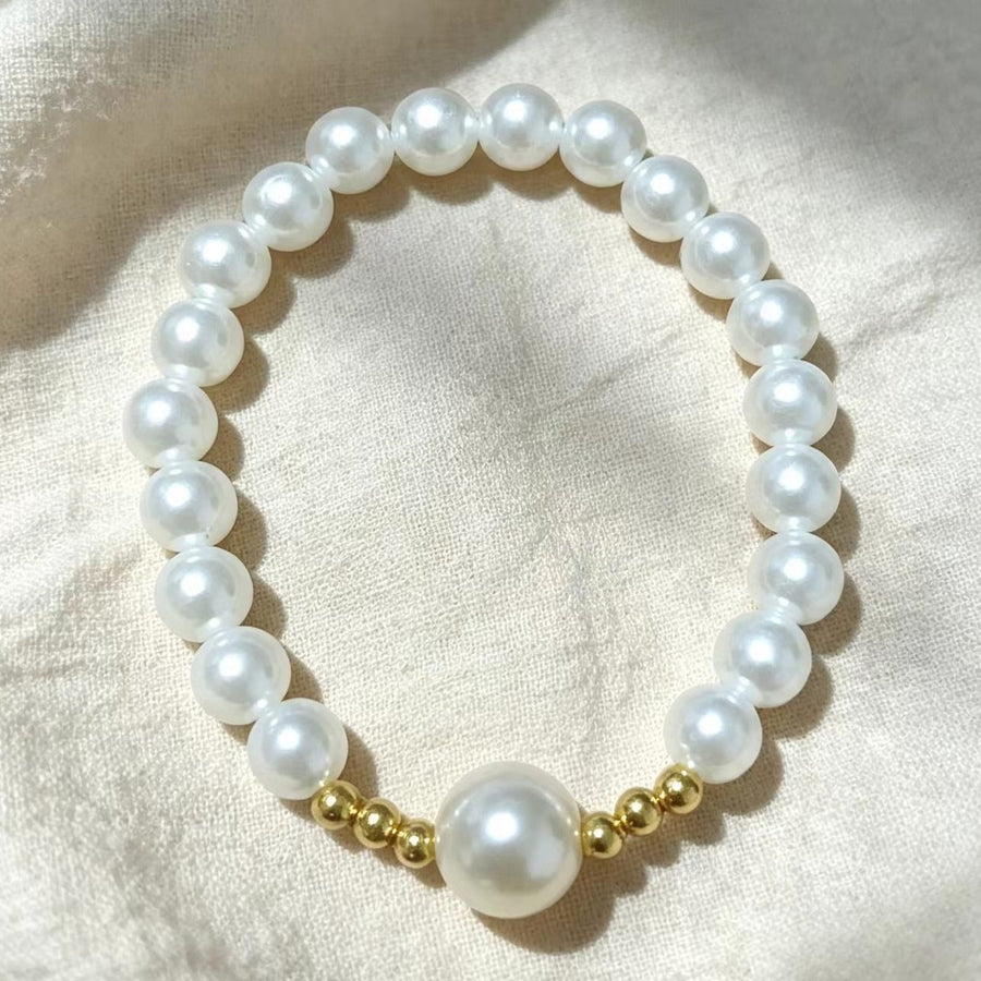 Faux Pearl Beaded Stretch Bracelet - Elegant & Versatile