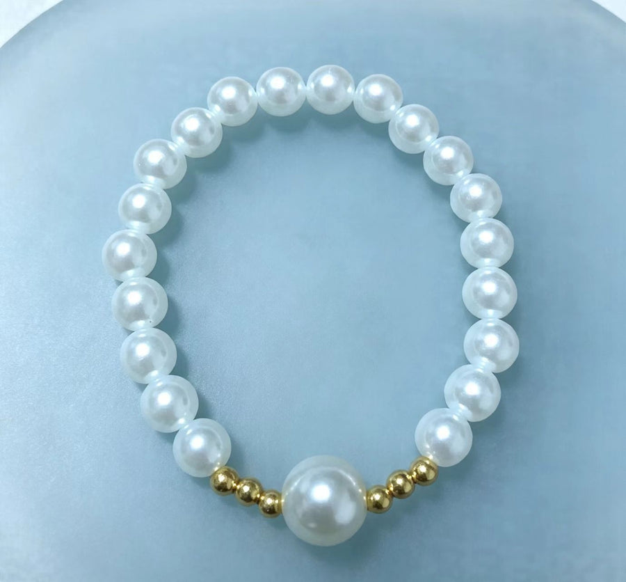 Faux Pearl Beaded Stretch Bracelet - Elegant & Versatile