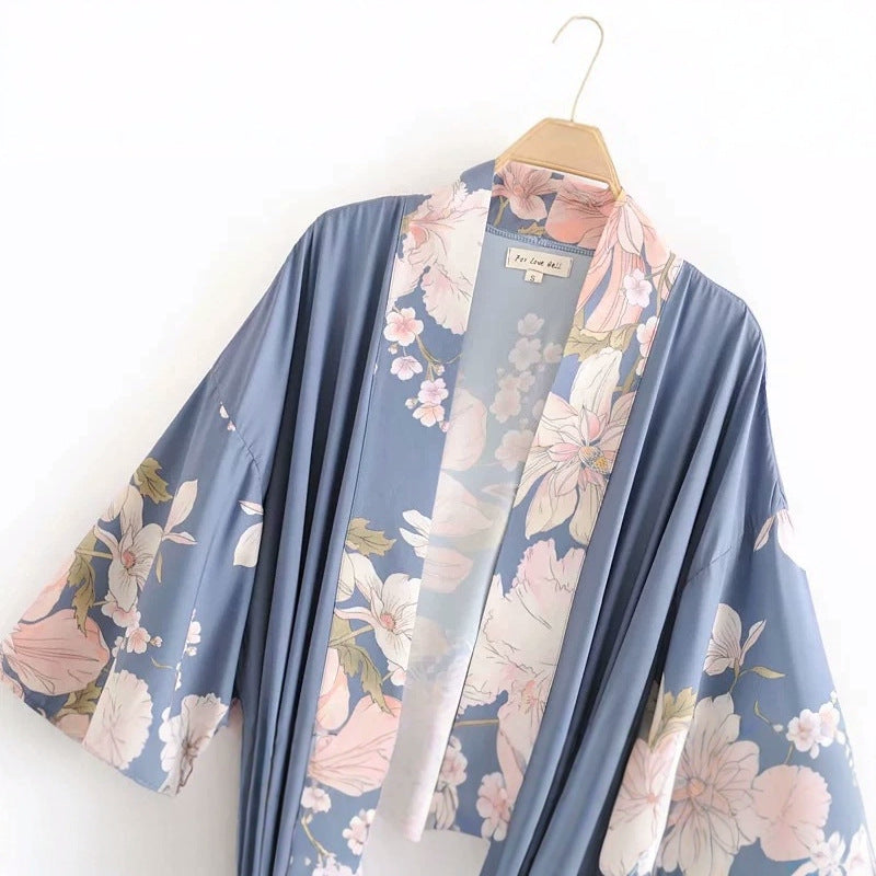 Long Kimono Trench Coat with Side Slits & Tie Waist