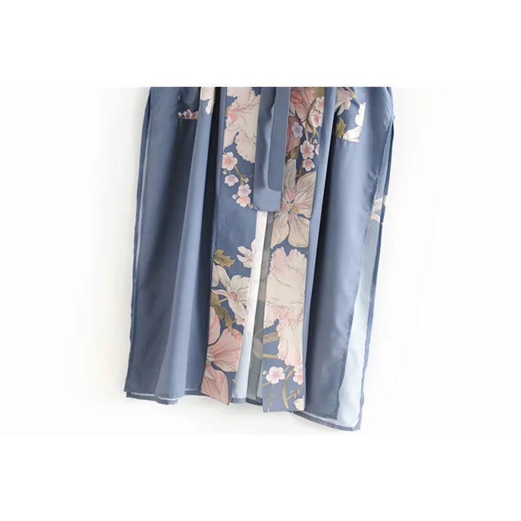 Long Kimono Trench Coat with Side Slits & Tie Waist