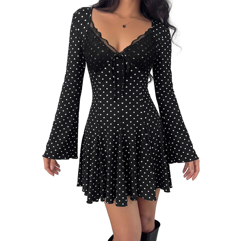 Lace V-neck Waist-cinching Mini Dress for Effortless Style