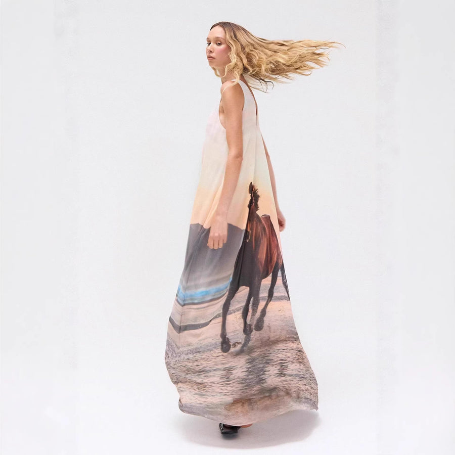 Womens Beach Galloping Horses Printed Dress - Perfect Summer Style