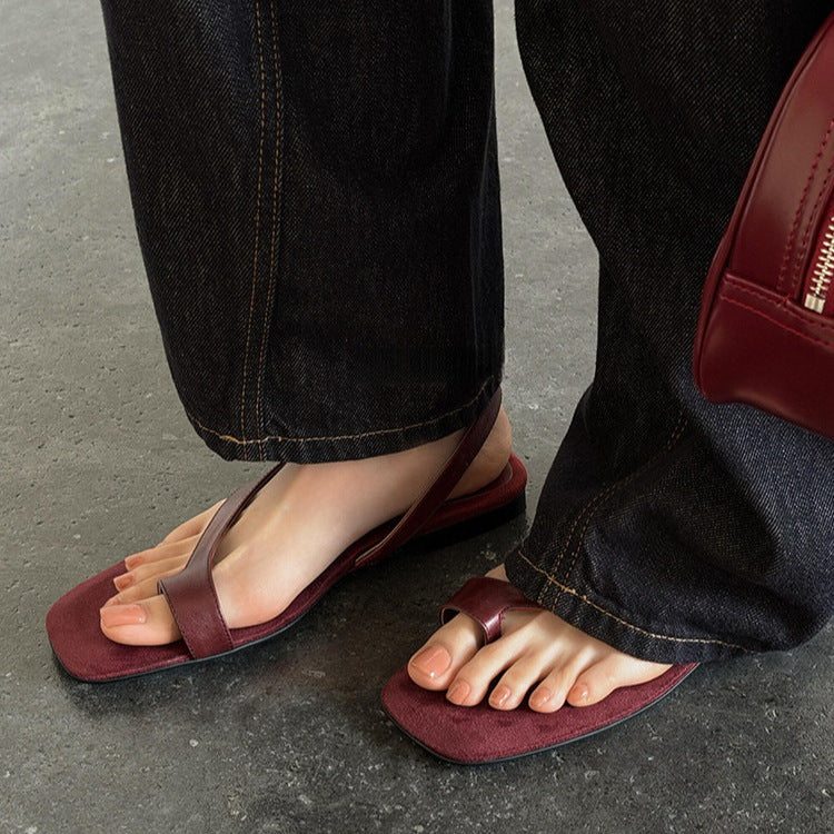Retro Square-Toe Flat Sandals for Women - Versatile Style