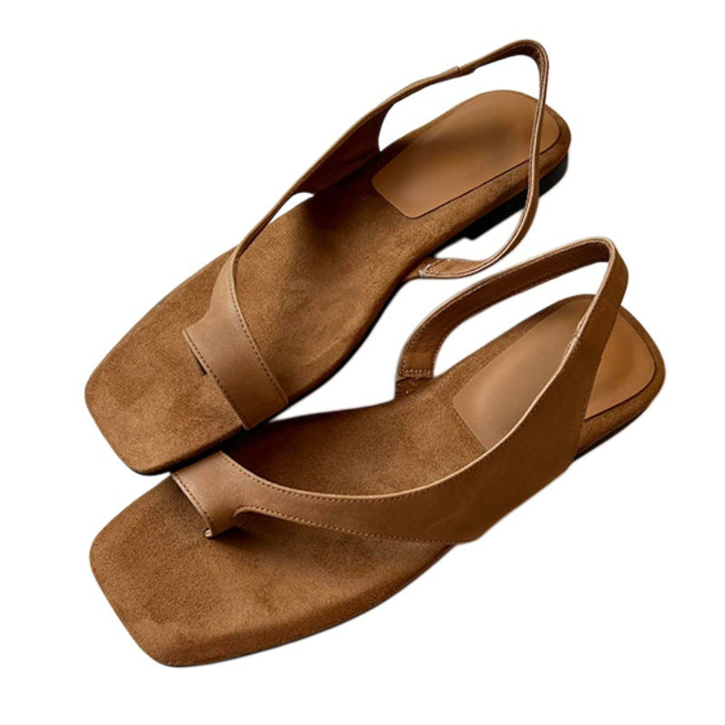 Retro Square-Toe Flat Sandals for Women - Versatile Style