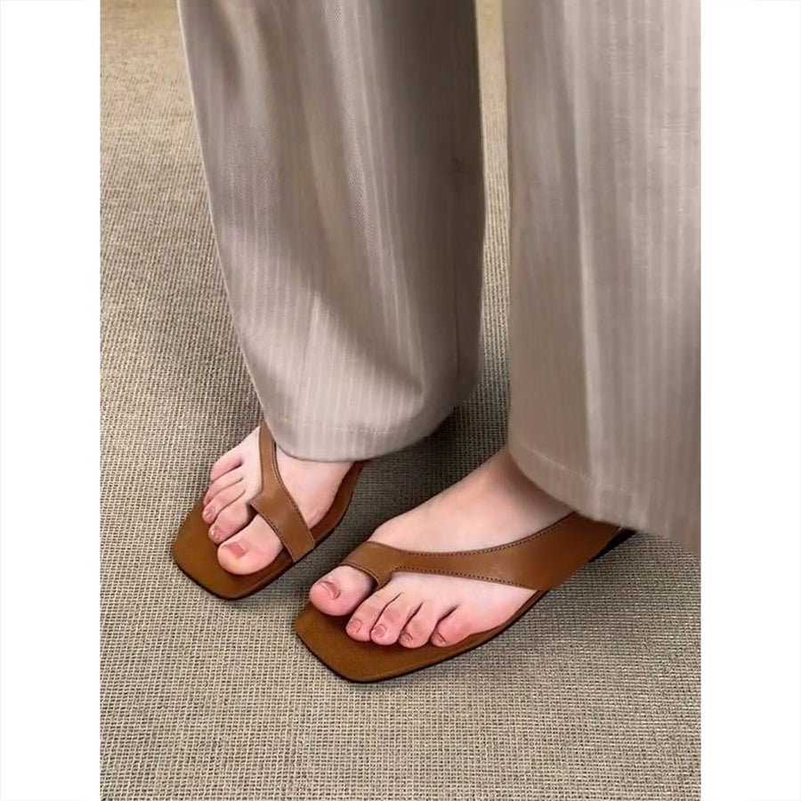 Retro Square-Toe Flat Sandals for Women - Versatile Style