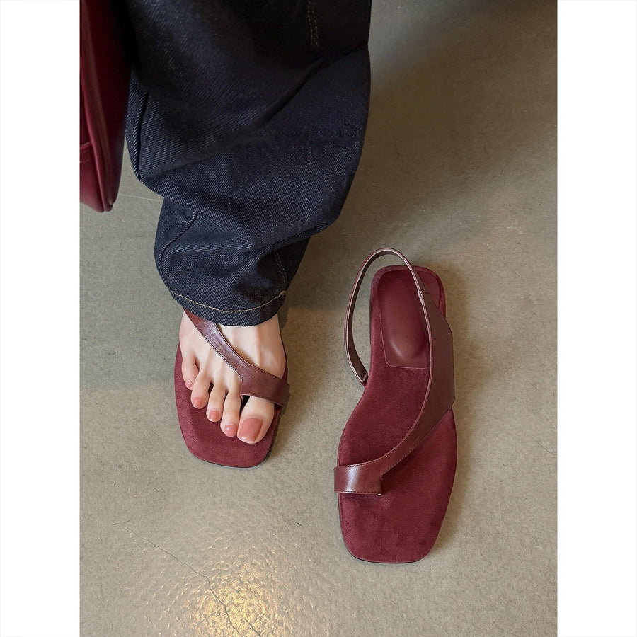 Retro Square-Toe Flat Sandals for Women - Versatile Style