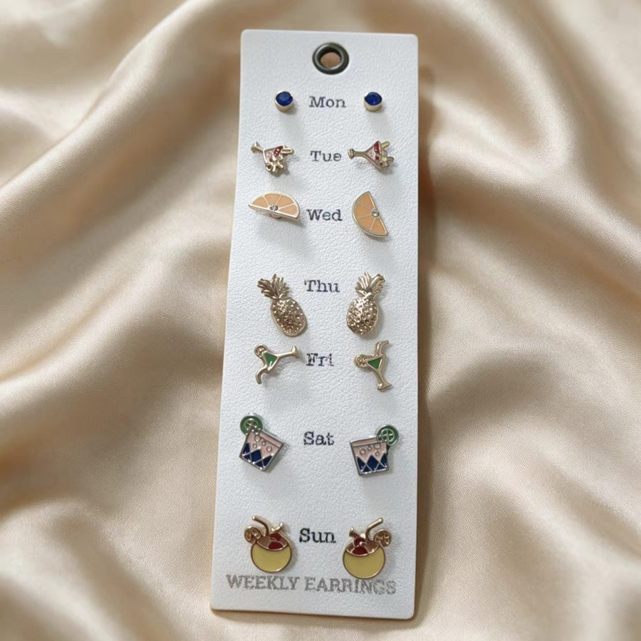 Day-of-the-Week Stud Earring Set for Stylish Lounge Looks