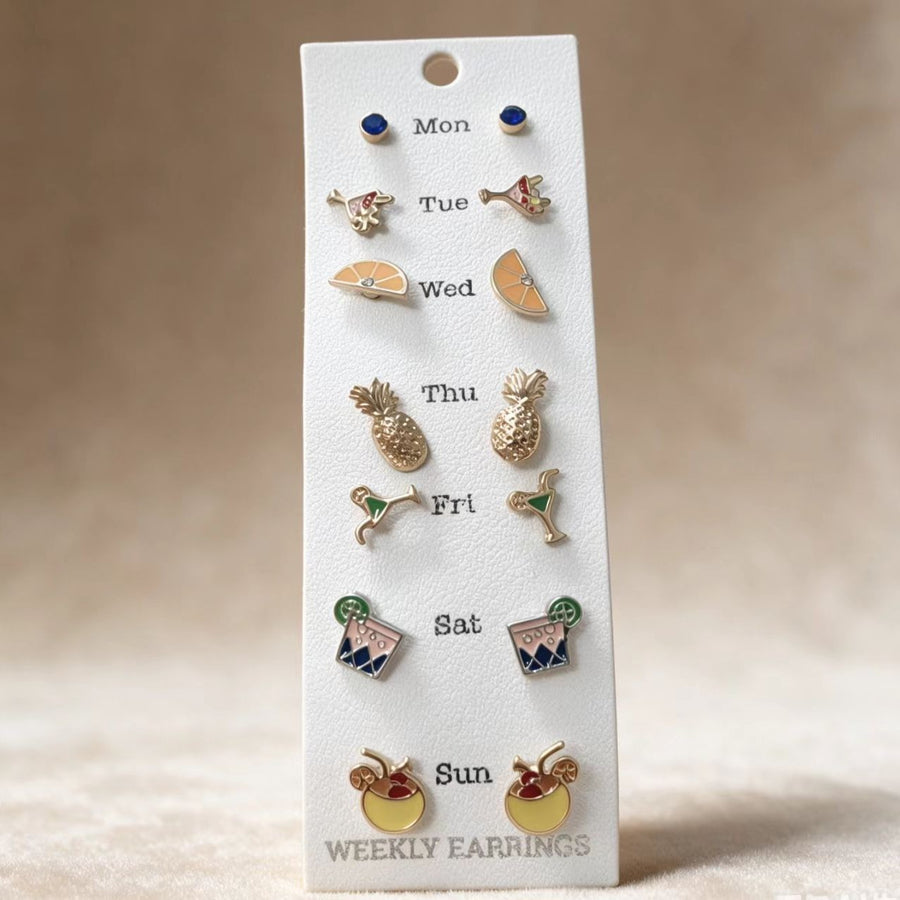 Day-of-the-Week Stud Earring Set for Stylish Lounge Looks