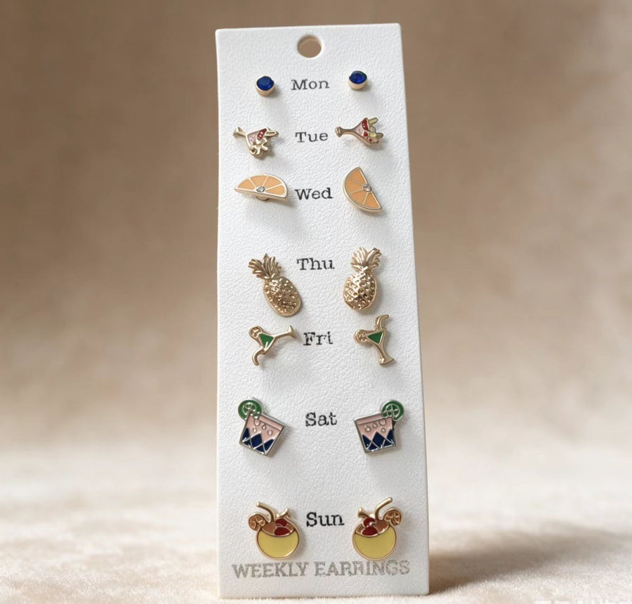 Day-of-the-Week Stud Earring Set for Stylish Lounge Looks