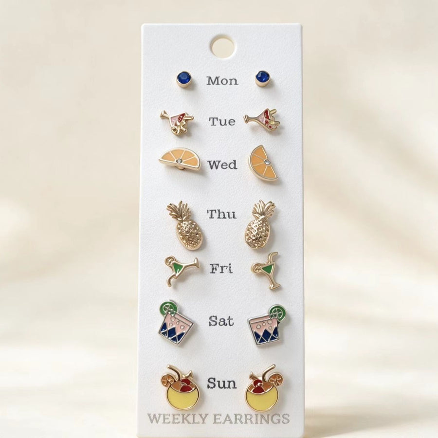 Day-of-the-Week Stud Earring Set for Stylish Lounge Looks