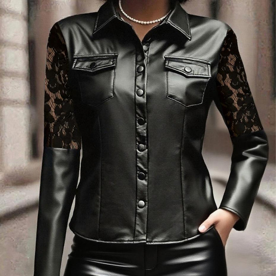 New-style Black Lace-panelled Leather Jacket for Trendy Looks