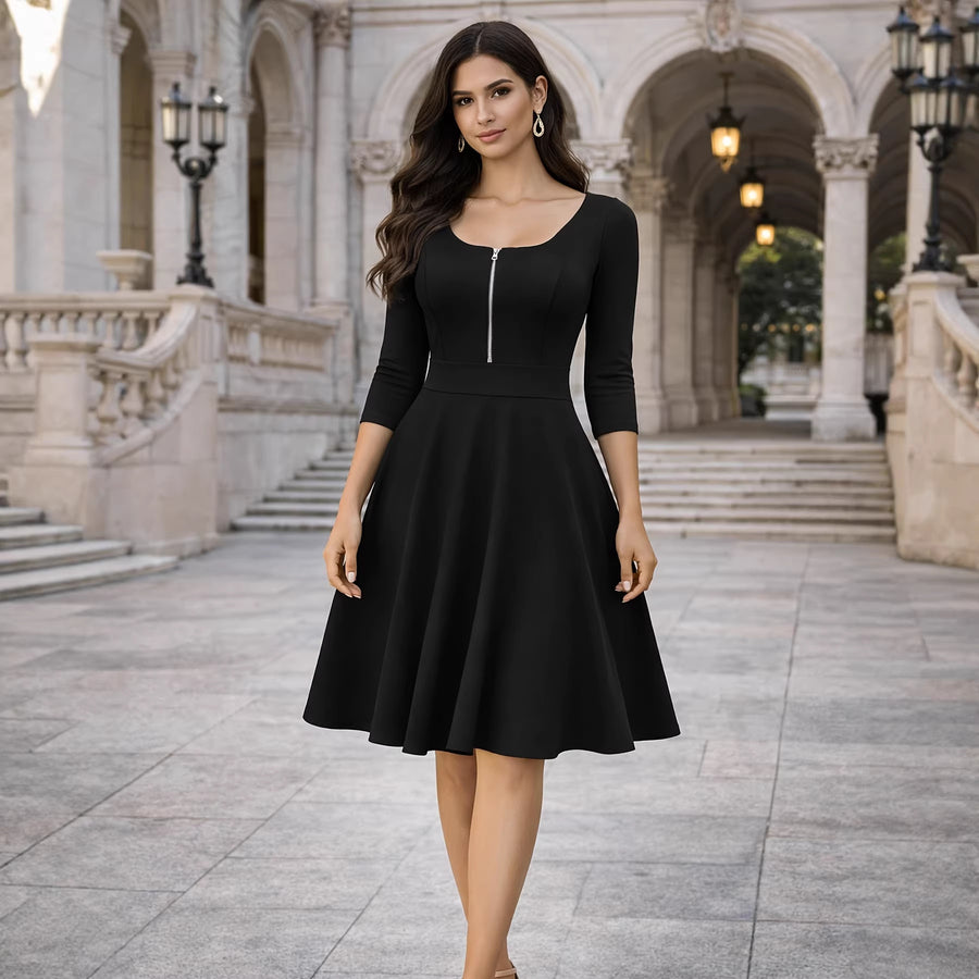 European and American-style Slimming Front-zip Dress