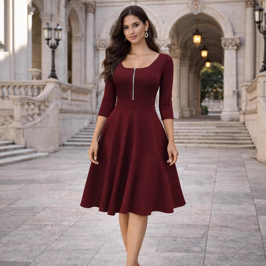 European and American-style Slimming Front-zip Dress