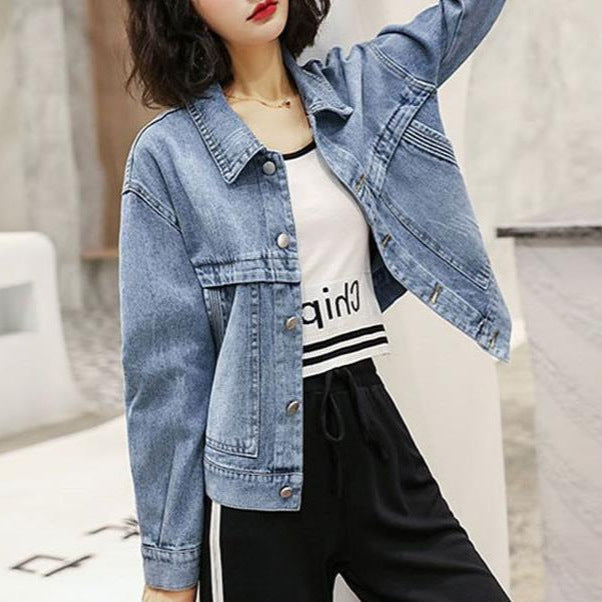Korean-style Loose-fitting Denim Jacket for Fashionable Look