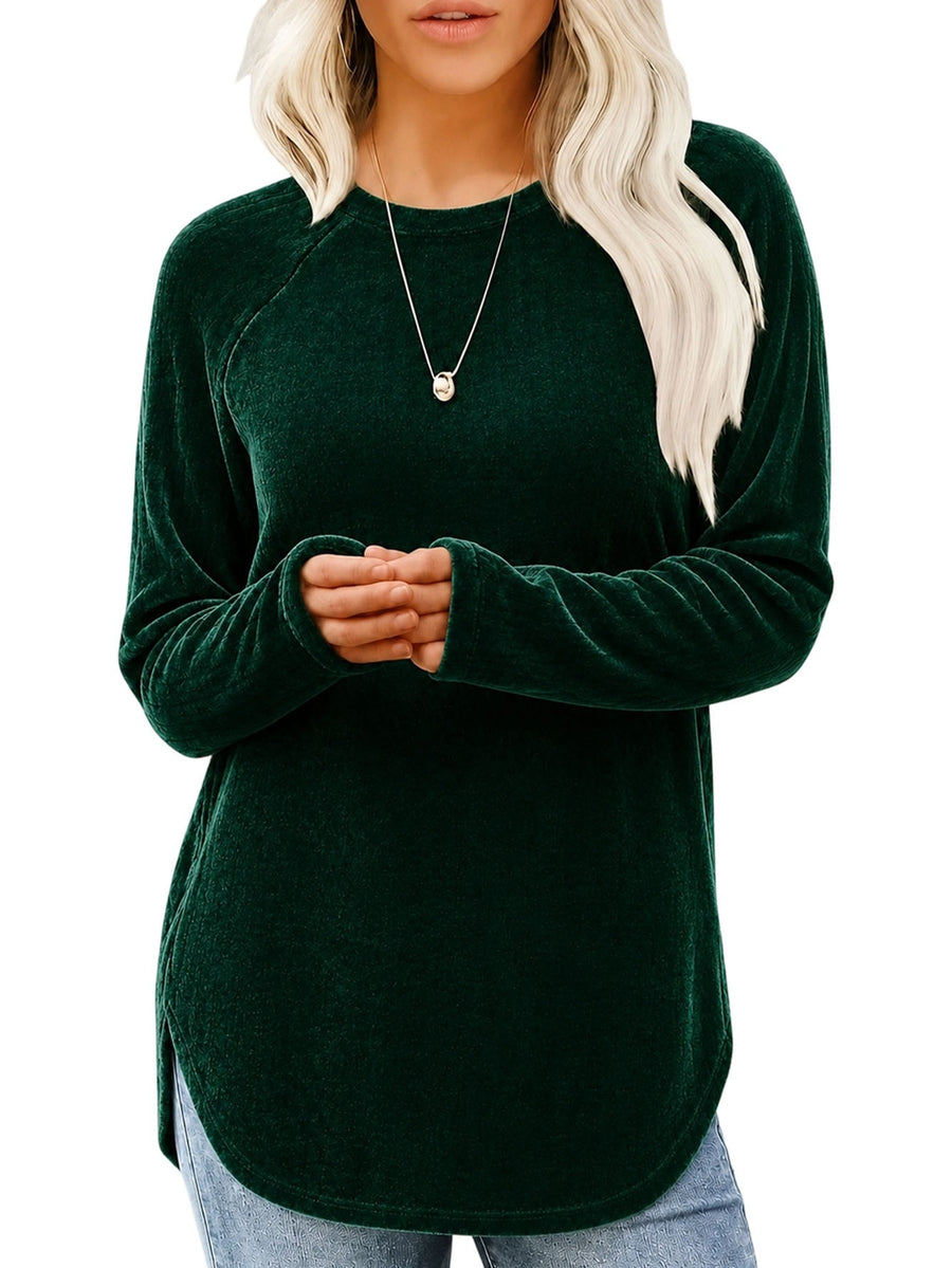 Lady's Round-neck Solid-color Velvet Blouse for Chic Style