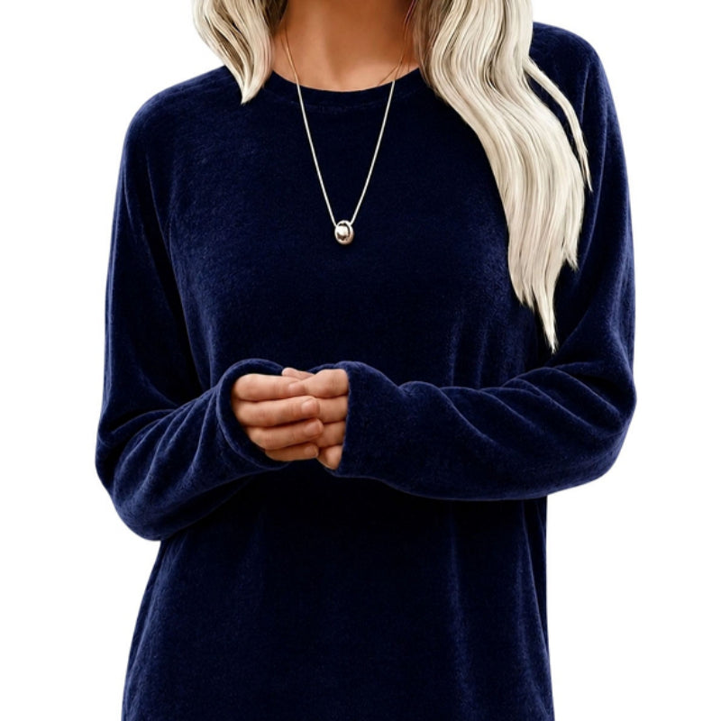 Lady's Round-neck Solid-color Velvet Blouse for Chic Style