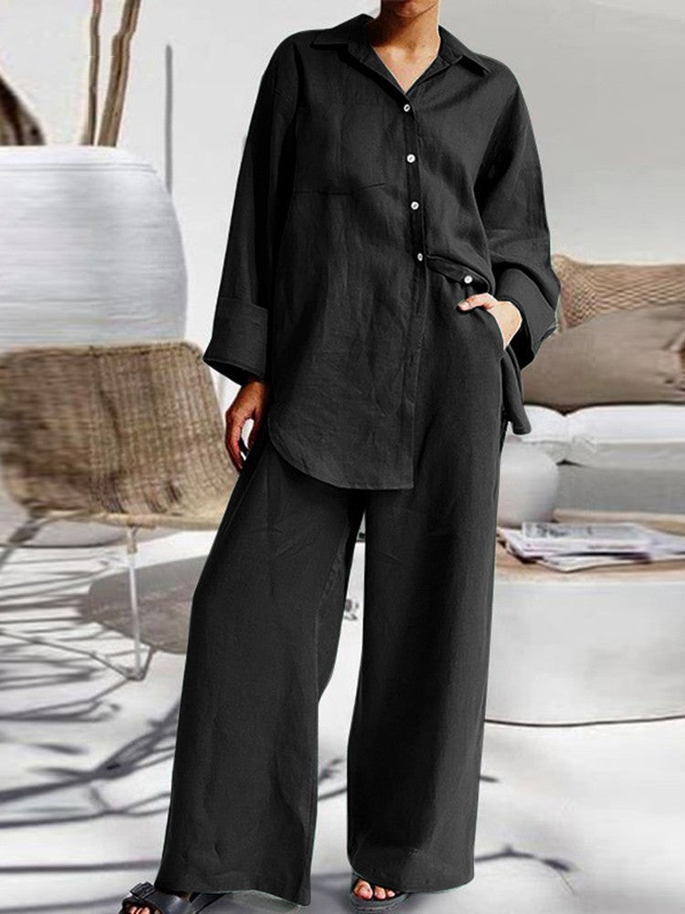 Long-sleeve Shirt and Fashionable Color Lounge Set
