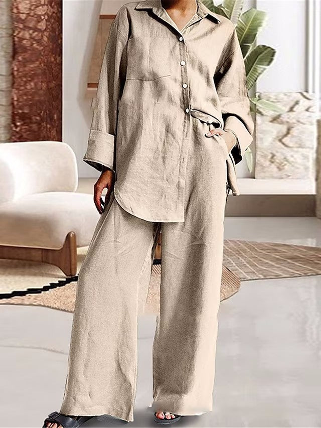 Long-sleeve Shirt and Fashionable Color Lounge Set