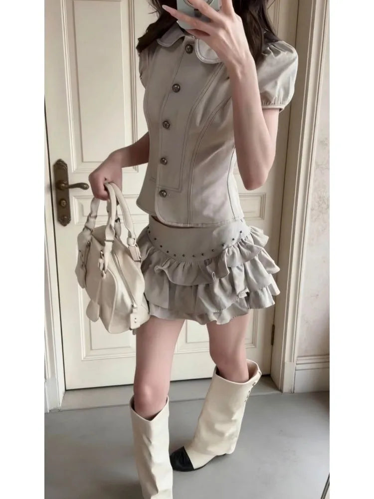 Soft and Stylish Ruffled-Collar Waist-Cinched Lounge Set