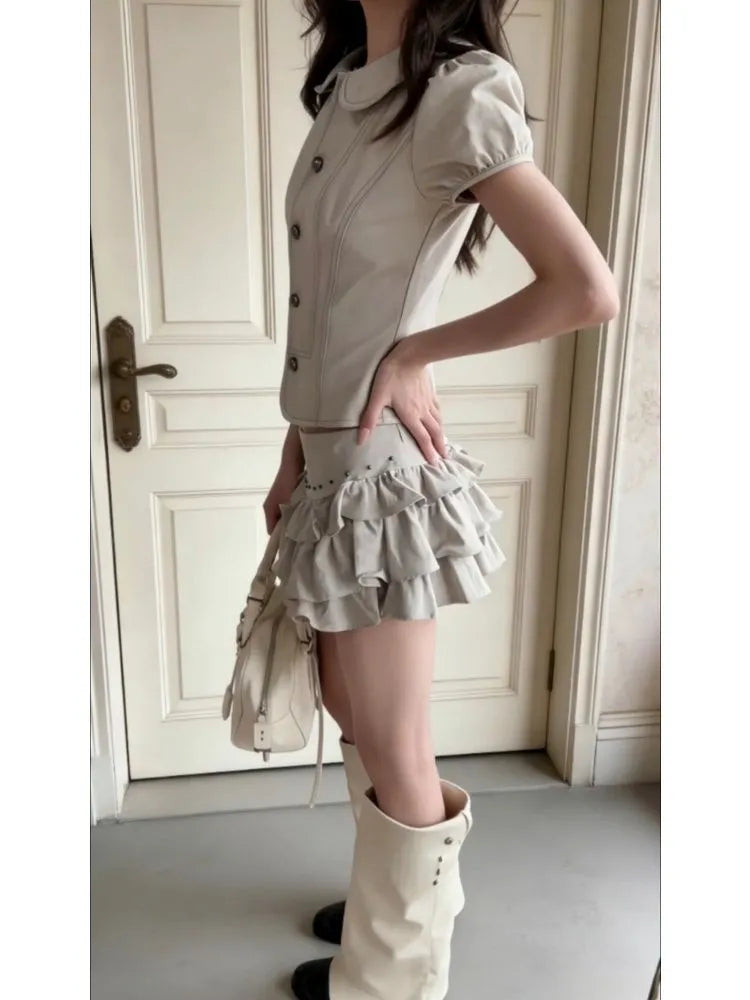 Soft and Stylish Ruffled-Collar Waist-Cinched Lounge Set