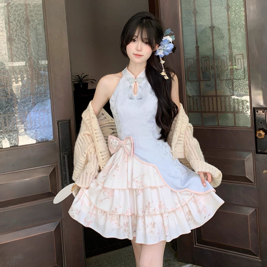 Retro Slim-fit Minimalist Soft Cheongsam Dress Set