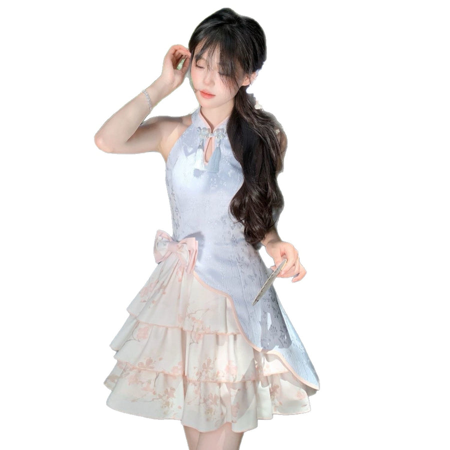 Retro Slim-fit Minimalist Soft Cheongsam Dress Set
