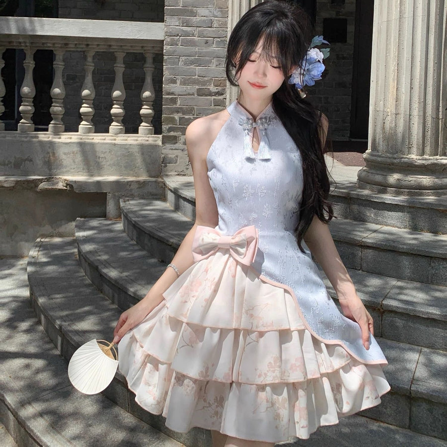 Retro Slim-fit Minimalist Soft Cheongsam Dress Set