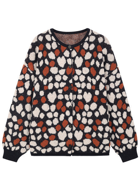 Womens Heart-Printed Round-Neck Cardigan Top for Everyday Style