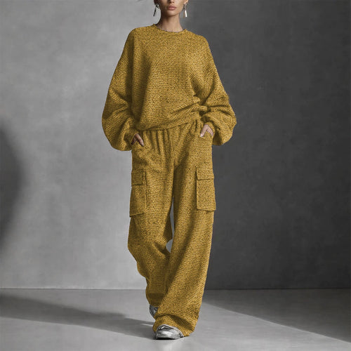 Loose-fitting Lantern-sleeve Top And Wide-leg Pants Set