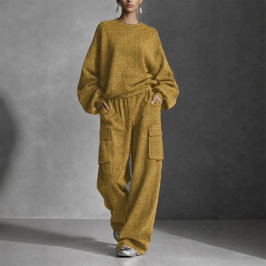Loose-fitting Lantern-sleeve Top And Wide-leg Pants Set