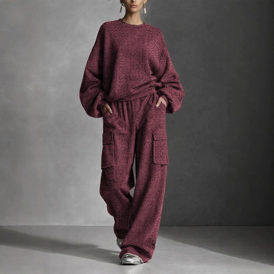 Loose-fitting Lantern-sleeve Top And Wide-leg Pants Set