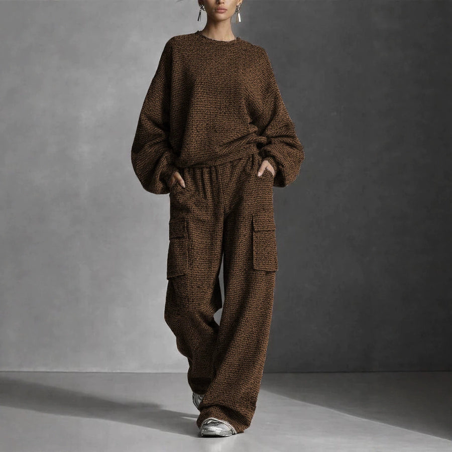 Loose-fitting Lantern-sleeve Top And Wide-leg Pants Set