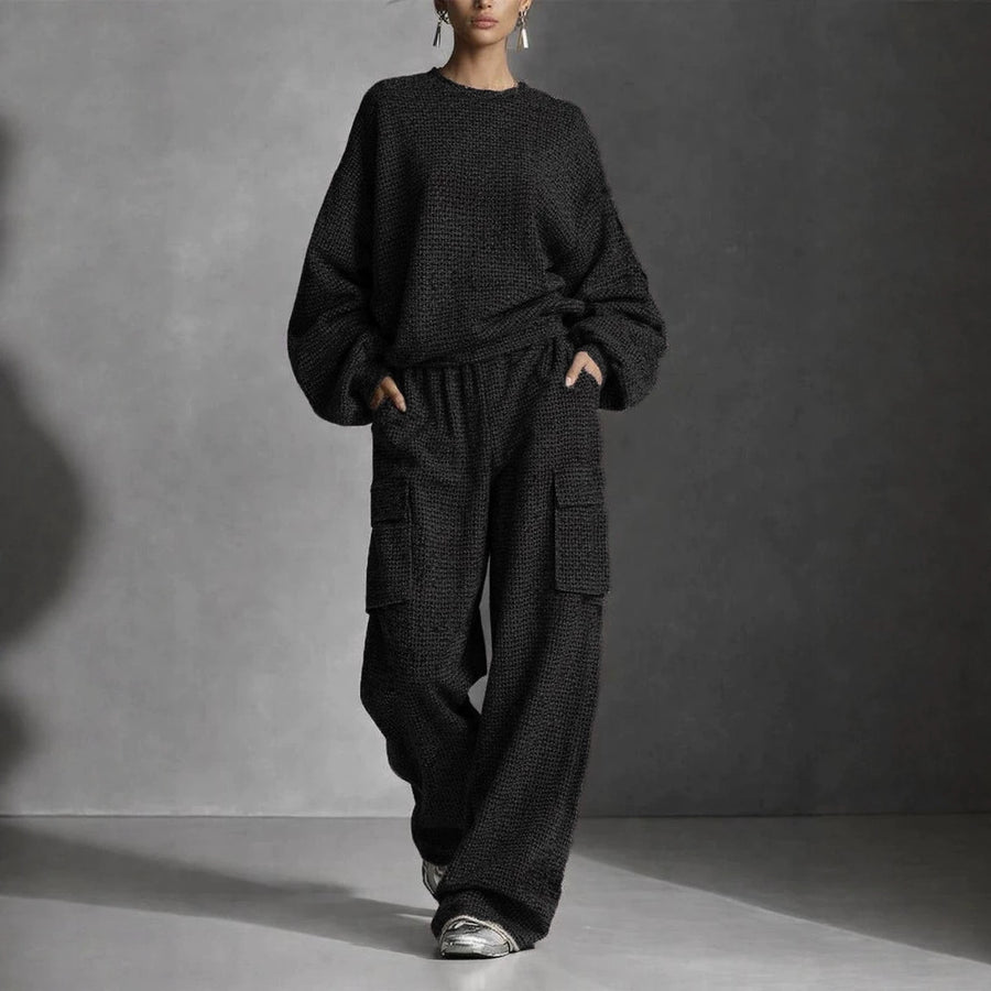 Loose-fitting Lantern-sleeve Top And Wide-leg Pants Set