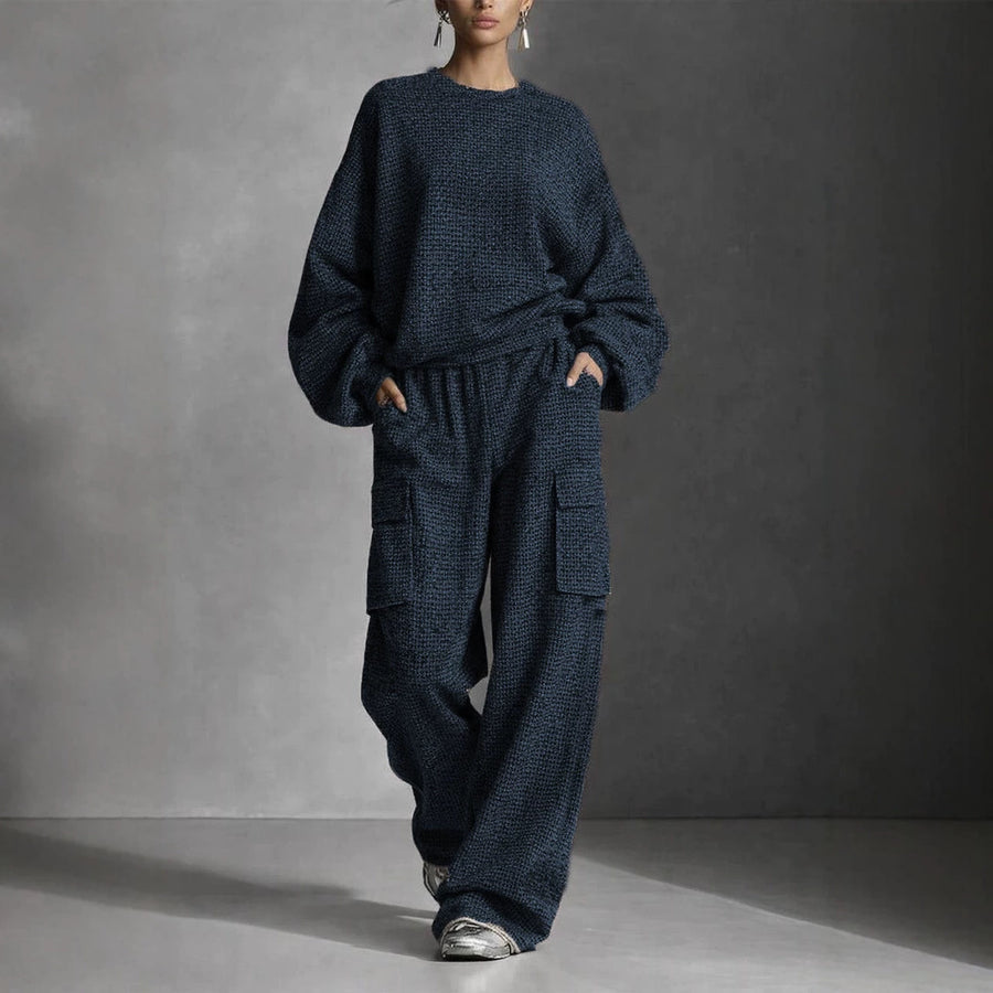 Loose-fitting Lantern-sleeve Top And Wide-leg Pants Set