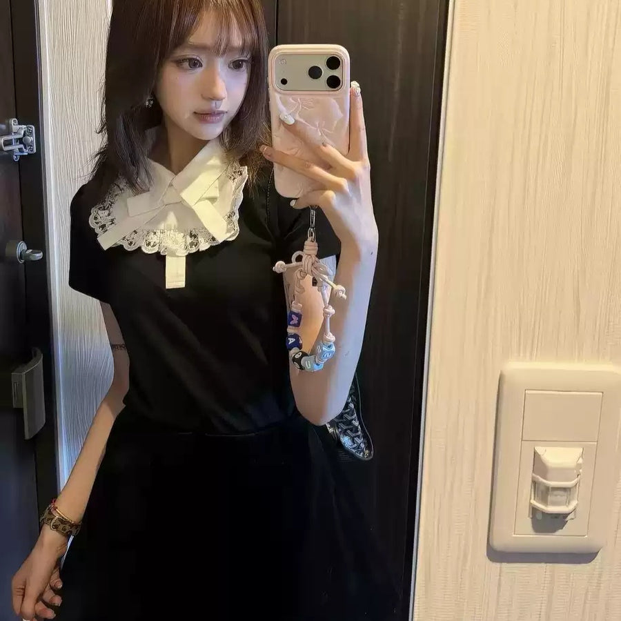 Sweet and Cute Lace-Collar Knit Top for Stylish Outfits