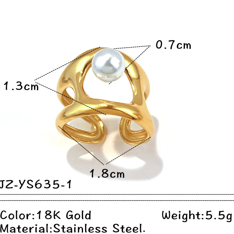 Vintage French-style Natural Stone Stainless Steel Ring