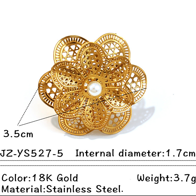Vintage French-style Natural Stone Stainless Steel Ring