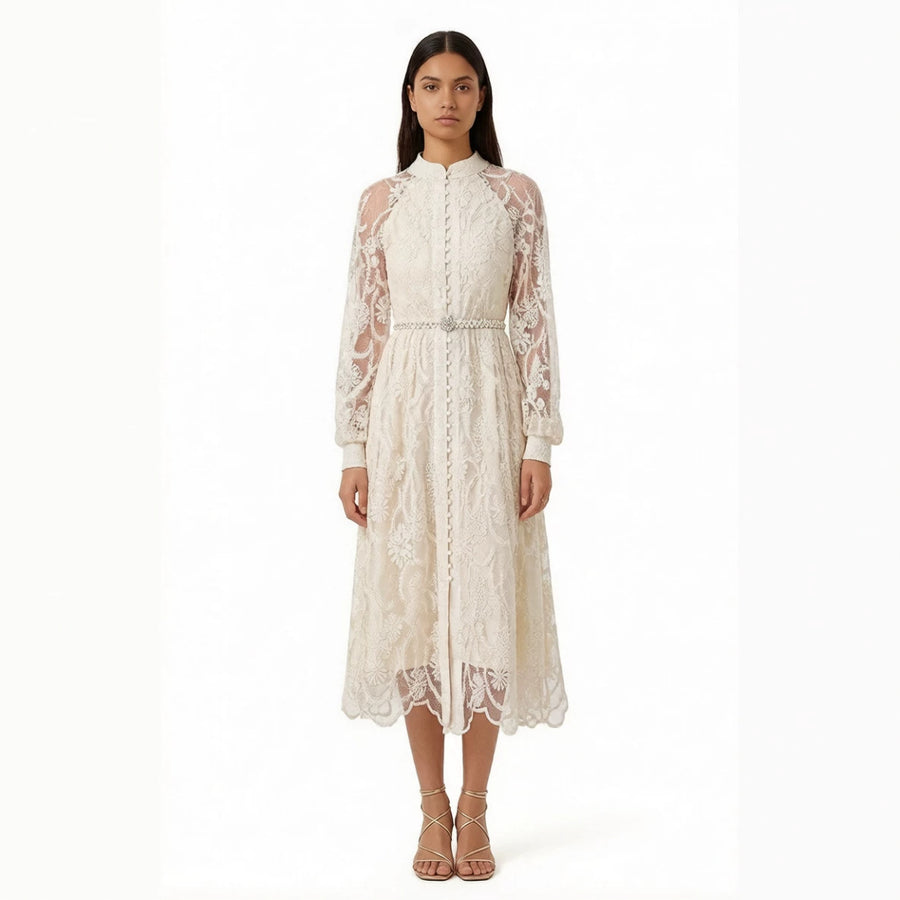 Soft-tempered Embroidered Long-sleeved Cardigan Dress