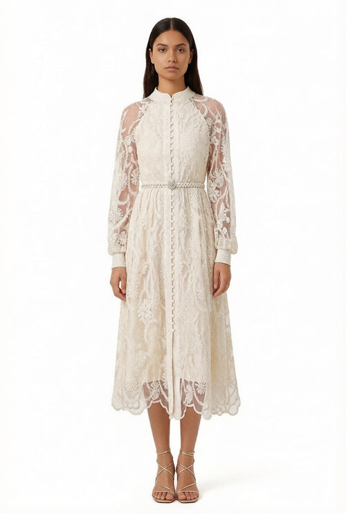 Soft-tempered Embroidered Long-sleeved Cardigan Dress